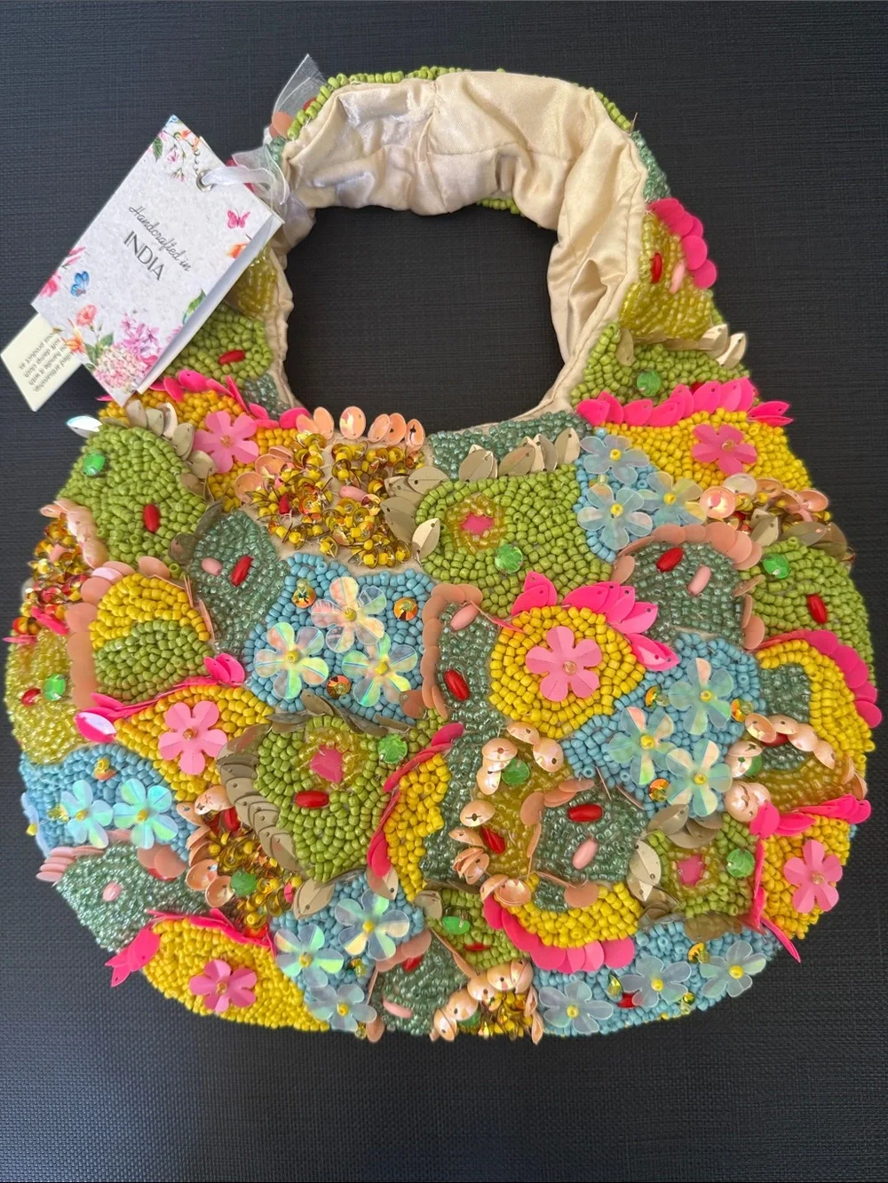 Vibrant floral multicolor beaded embellished bold shoulder bag trendy viral NEW - Picture 3 of 7